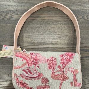 Beaded Pink ballerina Floral Shoulder Bag